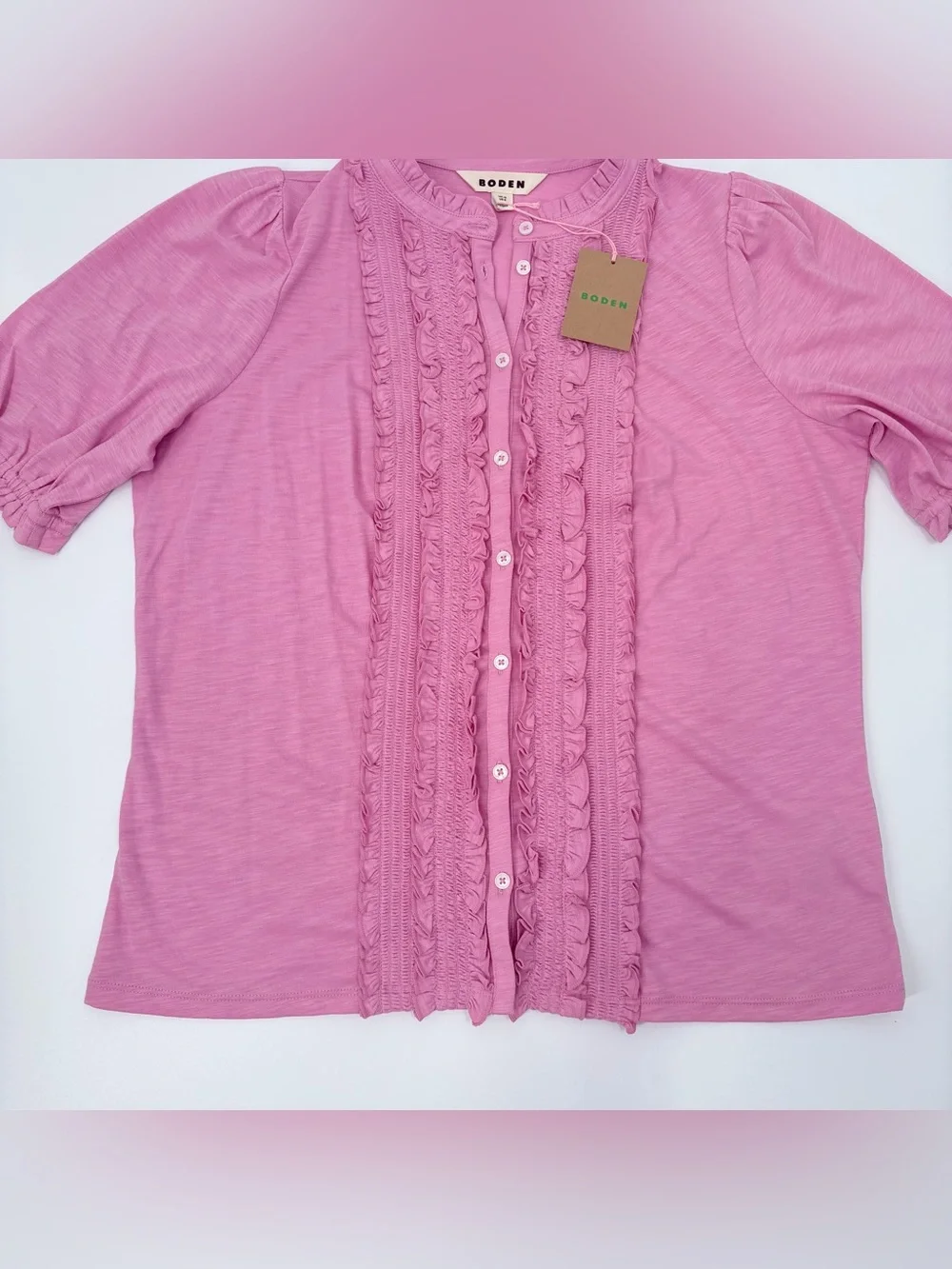 BODEN Formica Pink Eda Ruffle Front Shirt NWT